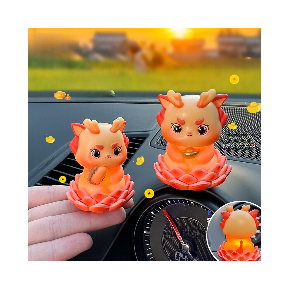 Figurine de bonne chance de l'année du Dragon, Design Lotus, décoration de tableau de bord de voiture
