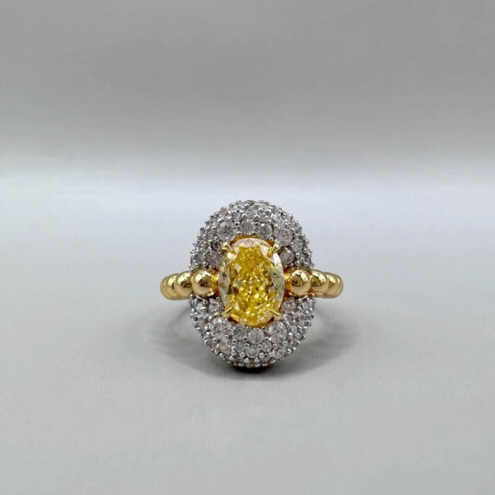 Bague géométrique 2024 minimaliste haut de gamme pour femme avec perles de diamant jaune éblouissantes
