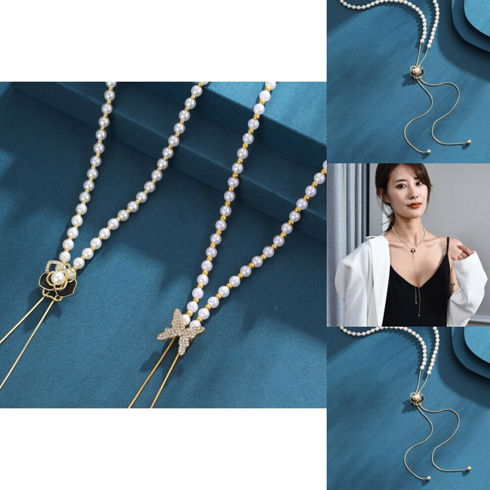 Collier long et élégant avec chaîne de pull en forme de fleur de rose réglable pour tenues à la mode