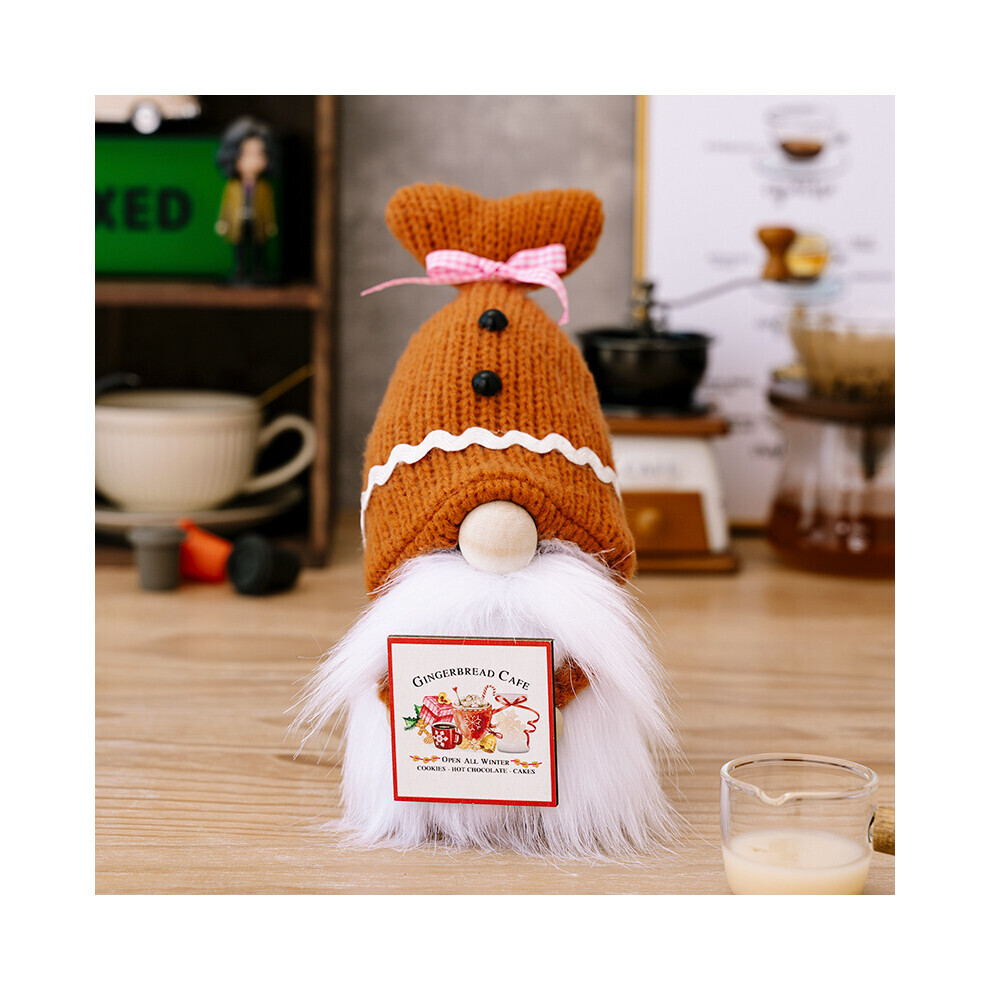 Chapeau en coquillage tricoté marron confortable, décor de Gnome tenant une Plaque en bois pour des