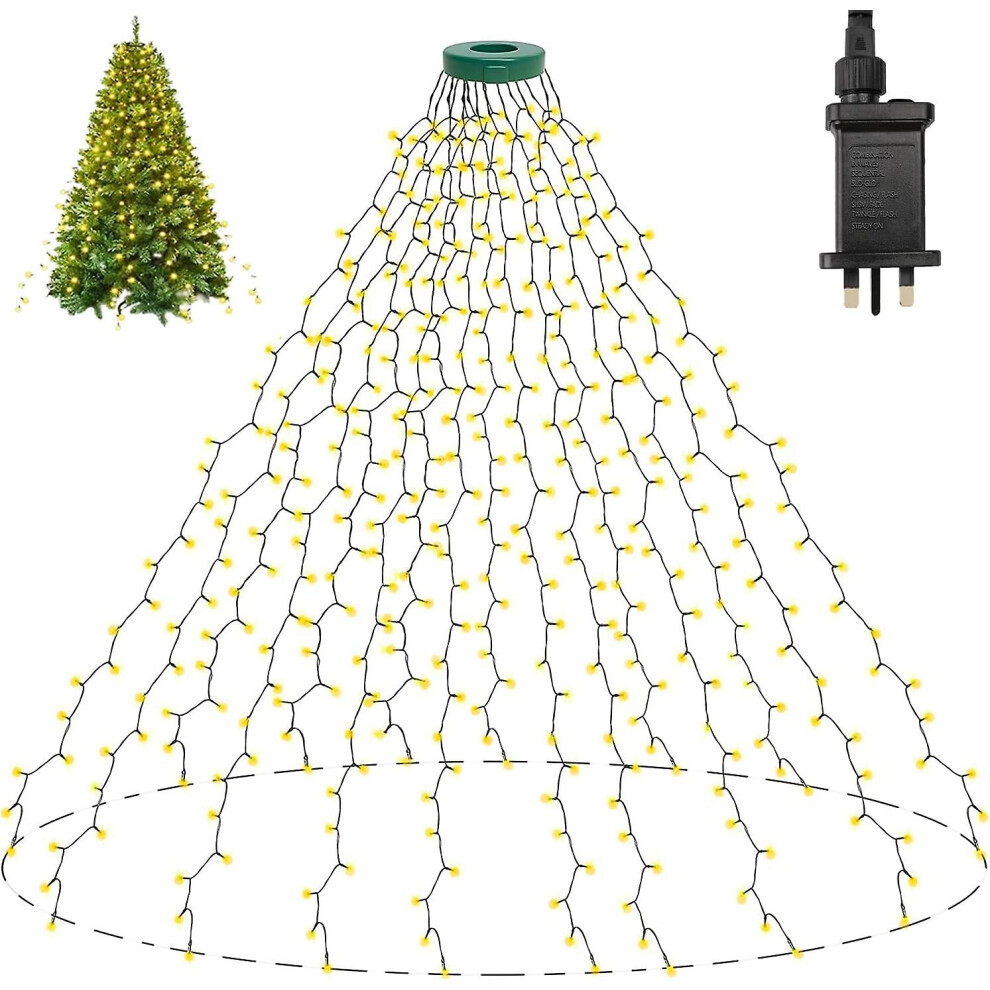 Guirlandes lumineuses pour sapin de Noël 400 LED 2 mx 16 lignes avec anneau, 8 modes (blanc chaud)