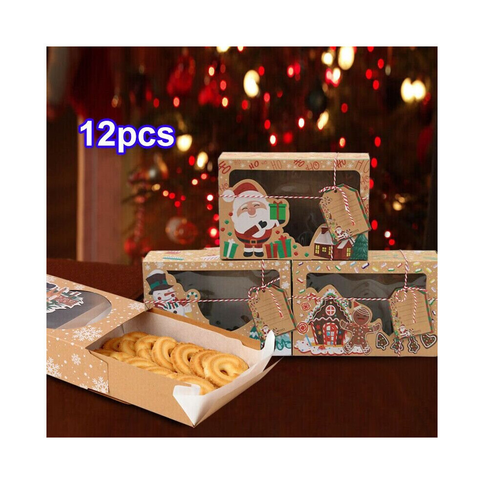 Boîtes à gâteaux en papier Kraft, 12 pièces, cadeau de noël, bonbons, cookies, Muffin, boulangerie Portable