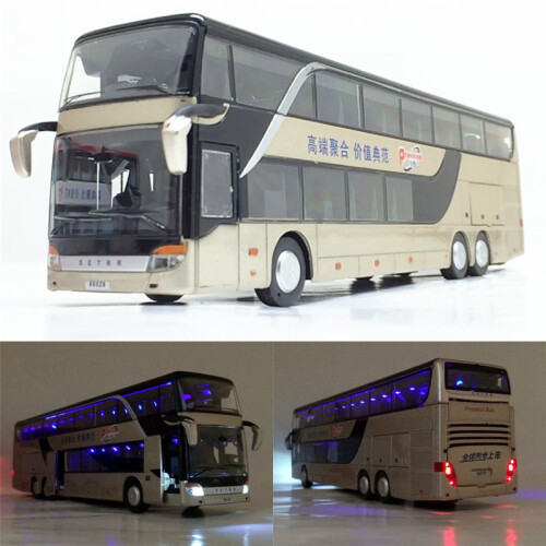 (Red)1:32 High Quality Alloy Double Deck Bus Sound Light Metal Diecast Pull Back Simulation Luxury Sightseeing 1