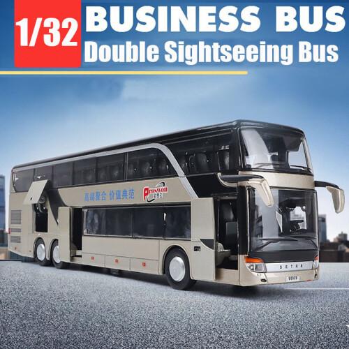 (Red)1:32 High Quality Alloy Double Deck Bus Sound Light Metal Diecast Pull Back Simulation Luxury Sightseeing 2