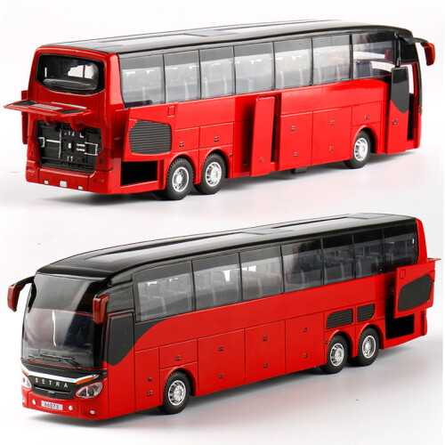 (Red)1:32 High Quality Alloy Double Deck Bus Sound Light Metal Diecast Pull Back Simulation Luxury Sightseeing