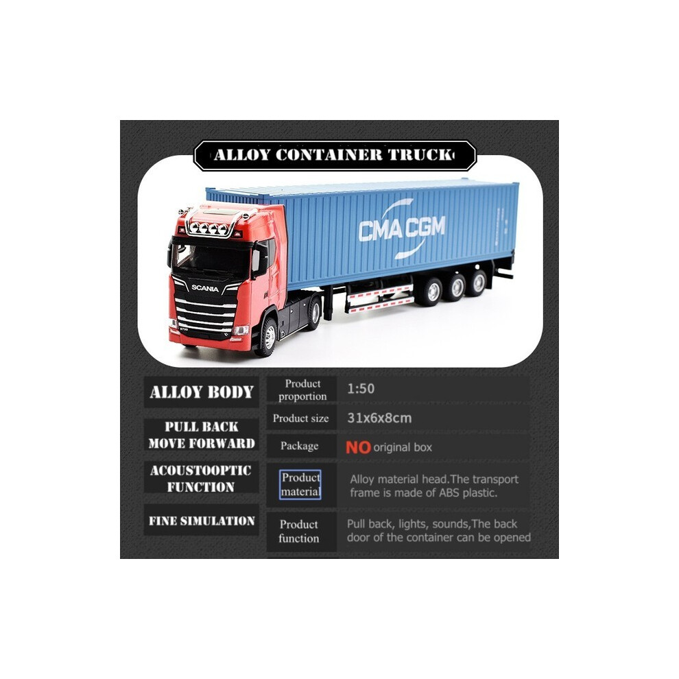 (Rouge Bleu) 1:50 Simulation Alliage Moulé Sous Pression Grand Camion Tête Modèle Conteneur Jouet Pull