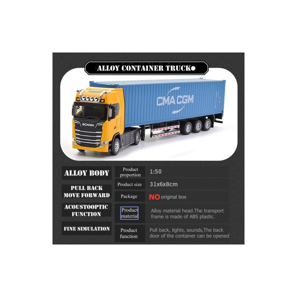 (Jaune Bleu) 1:50 Simulation Alliage Moulé Sous Pression Grand Camion Tête Modèle Conteneur Jouet Pull
