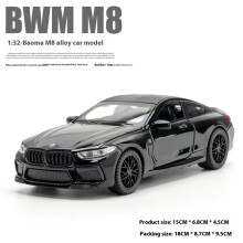 (nero con scatola)Modello di auto in lega BMW M8 1:32, suono e luce, azione con ritorno a molla, giocattolo