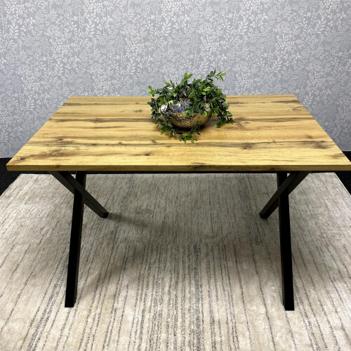 Wooden Dining Table With Metal Legs for Dining, Work, or Study 1