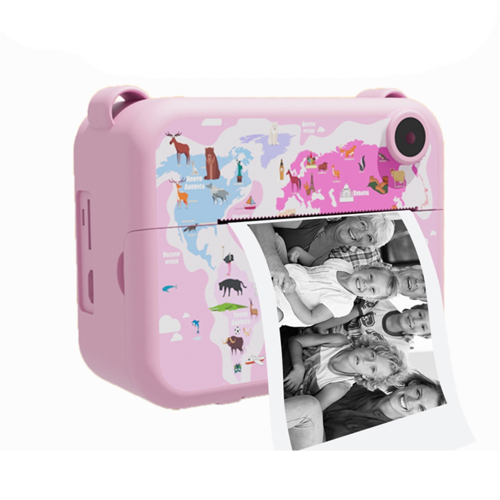 Appareil photo numérique instantané avec papier d'impression, caméscope vidéo pour selfies, jouet cadeau pour enfants, rose clair