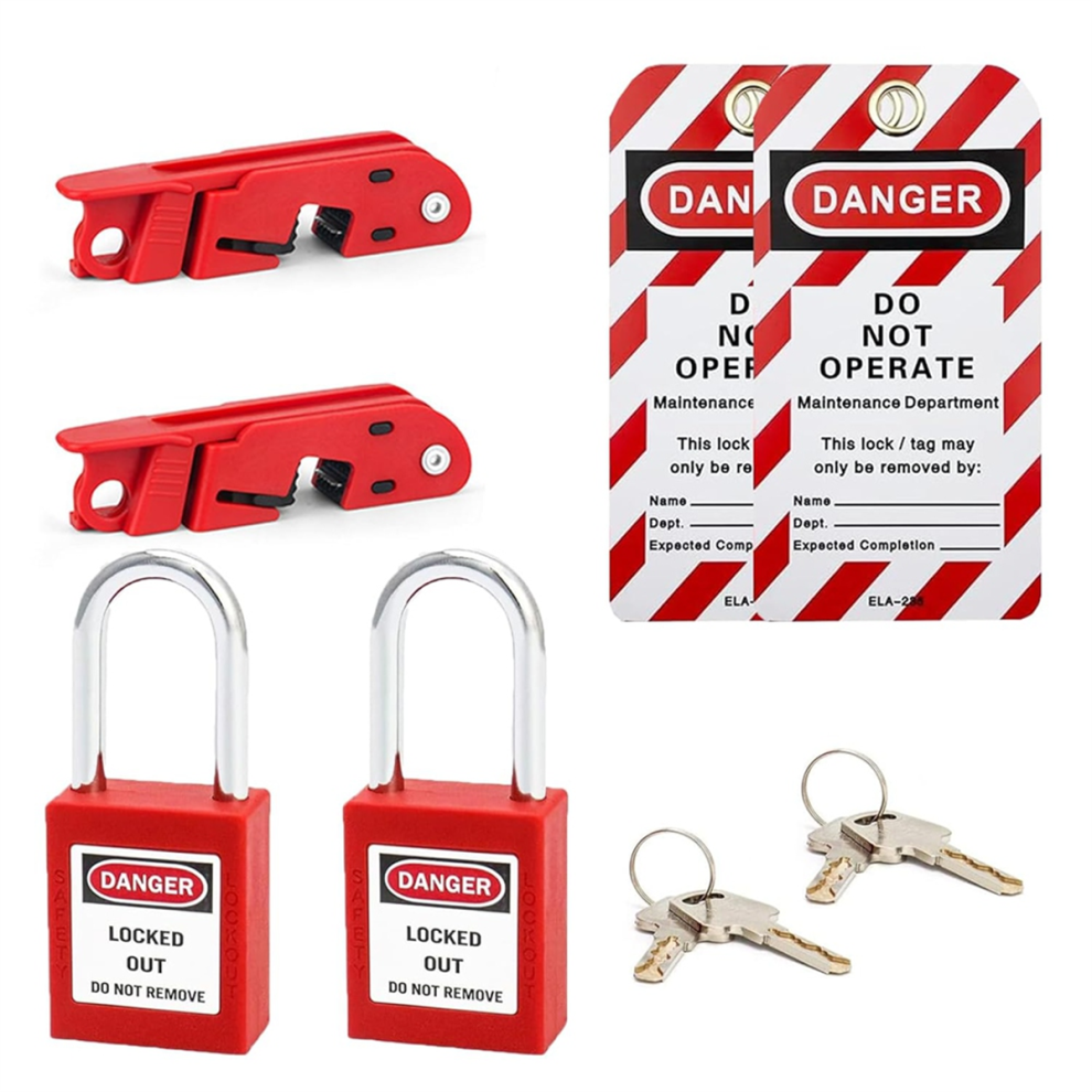 Leistungsschalterverriegelung, Kastenschloss, 2,9 L X 0,74 B X 0,82 H (Zoll), Akzeptiert 110–220 Volt, DoppelknebelschlöSser A-image