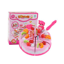 (Ροζ) 37 τμχ Kitchen Toys Cake Food- DIY Pretend Play Fruit Cutting Birthday Toys for Children,
