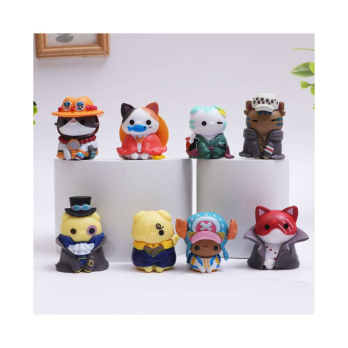 (8τμχ A) Mini One Piece Cat Cartoon Κούκλα Διακόσμηση Αυτοκινήτου Πλαστι