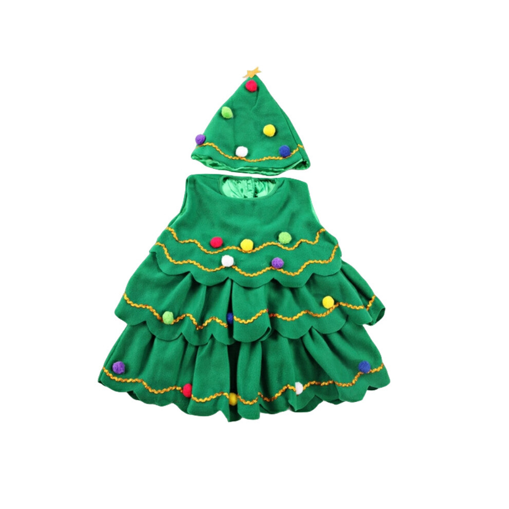 Costume d'arbre de noël pour filles, hauteur d'ajustement 100cm/39,37 pouces, robe verte sans manches,