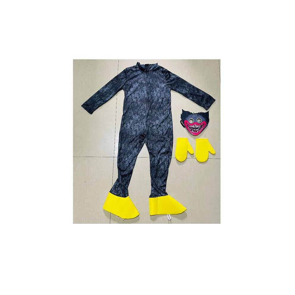 (Noir, S) Enfants Huggy Wuggy Poppy Playtime Cosplay Costume Body Combinaison Masque Gants