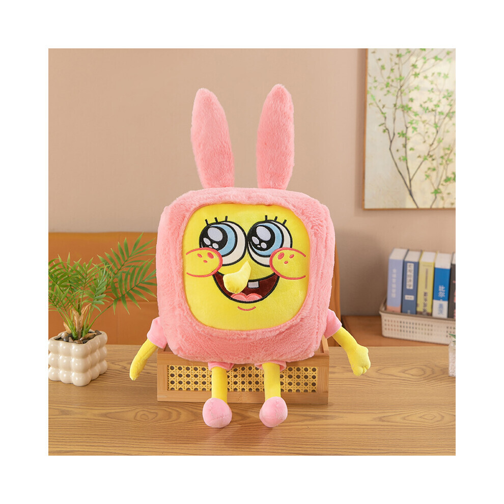 (Rose, 40 cm/15,75 pouces) Pyjama Bob l'éponge en peluche, poupée en coton PP, oreiller de dessin animé