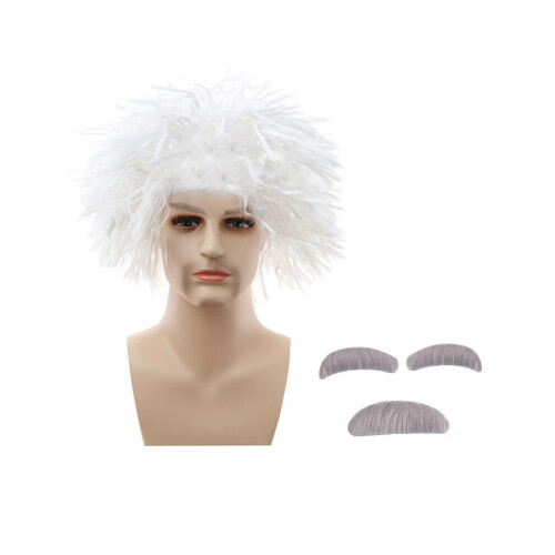 (StyleC) Μοναδική λευκή περούκα Einstein με εκρηκτικές μπούκ