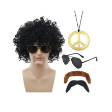 (Black Fan Hair Gold2) Μοναδικό σετ μαύρης πανκ περούκας για το Hallo