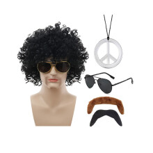 (Black Fan Hair Silver2) Μοναδικό σετ μαύρης πανκ περούκας για