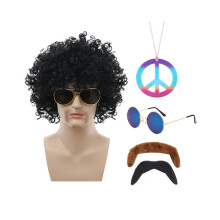 (Black Fan Hair Color1) Μοναδικό σετ μαύρης πανκ περούκας για το Hallo