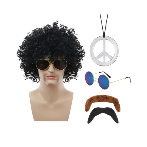 (Black Fan Hair Silver) Μοναδικό σετ μαύρης πανκ περούκας για το Hallo