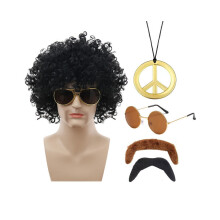(Brown Fan Hair Gold) Μοναδικό σετ μαύρης πανκ περούκας για Hallo