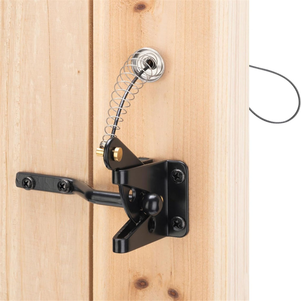 Self Locking Gate Latch For Wooden Fence Heavy Duty, Steel Spring Cable Pull String Hardware Lock Garden 4852257124437