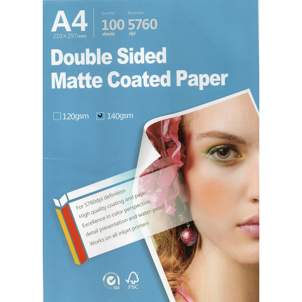 Papier photo jet d'encre mat double face de qualit    sup   rieure, format A4, 8,3"" x 11,7"" (100 feuilles), grammage 140 g/m