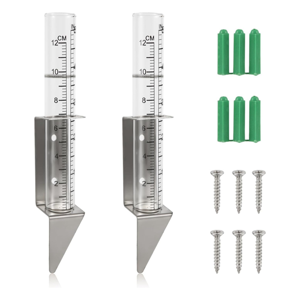PluvióMetros Para Exteriores, Medidor De Vidrio De 5 Pulgadas De Capacidad Con Soporte De Acero Inoxidable 2 En 1.-image