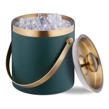 Ice Bucket, Stainless Steel, Double-Walled, Bucket with Lid & Handle, 2 L, Green Gold