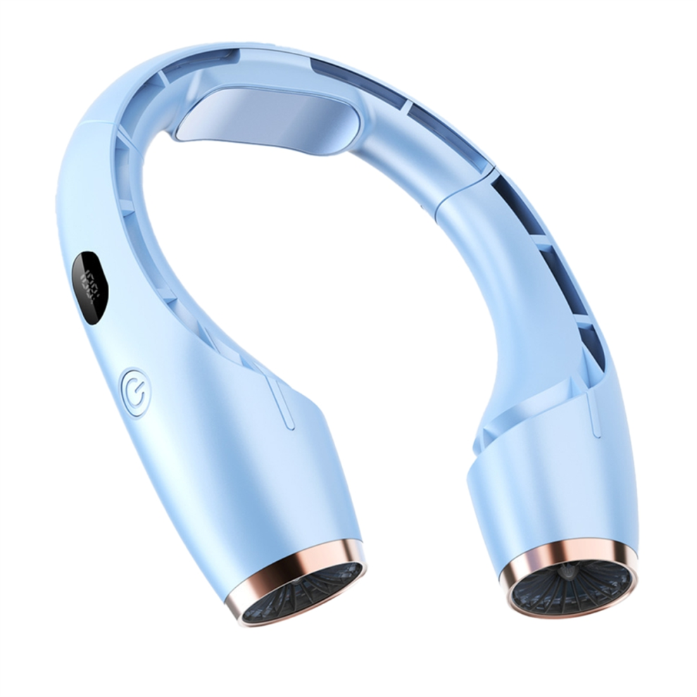 Climatiseur portable à semi-conducteurs, ventilateur de cou suspendu, 4 000 mAh, 360 Surround, pour glacière extérieure, bleu