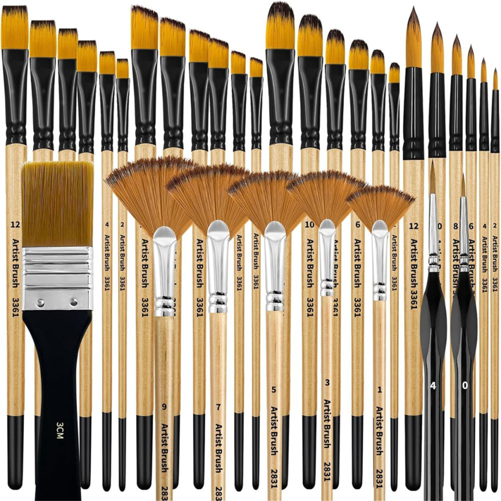 Typecat Paint Brush Set, Nylon Bristles With Round, Filbert, Flat, Fan, Angle, Suitable For Artists And Beginners Acrylic