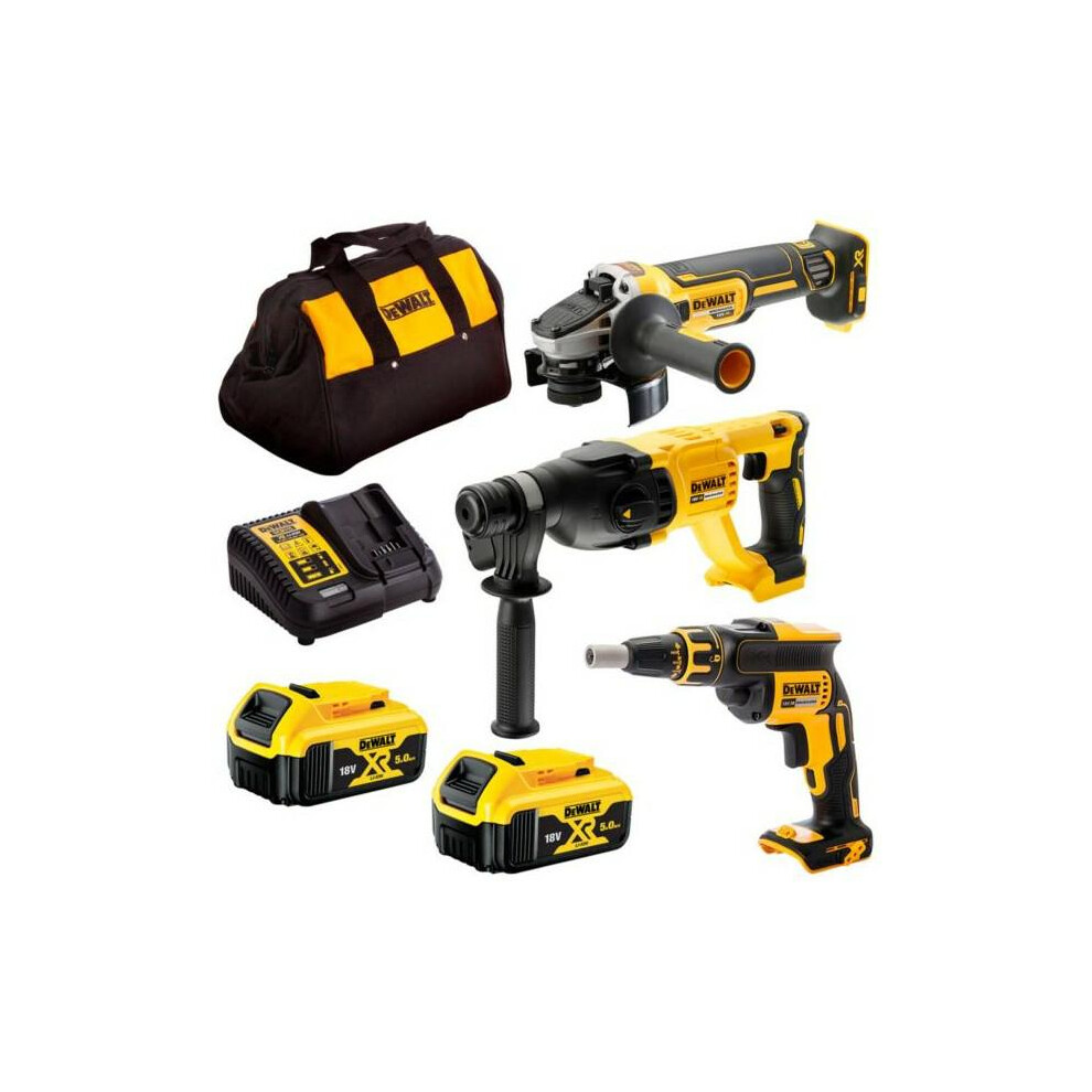 Dewalt - 3-Wege-Set Xr 18V 5Ah Brushless Schraubendreher Dcf620 + Bohrhammer Dch133 + Winkelschleifer Dcg405 - Dck304p2-Qw - Bild 5