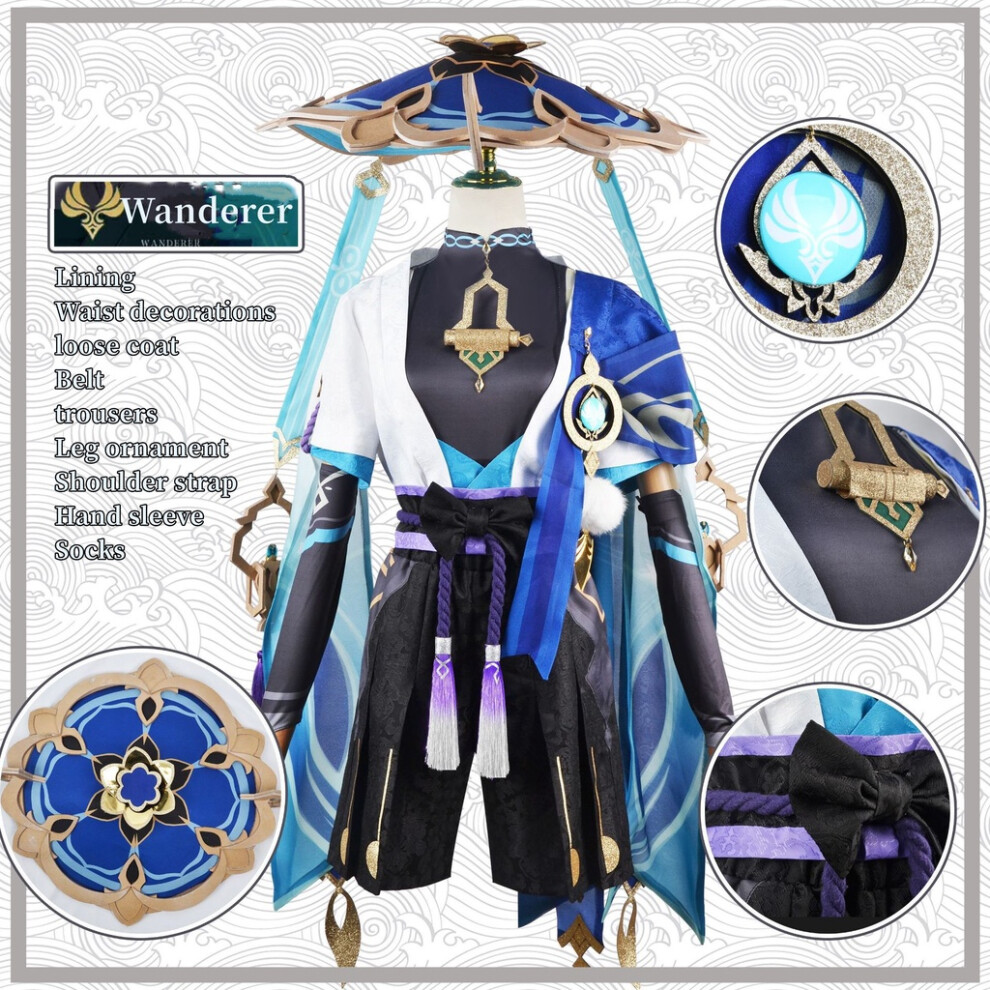 (S) Kunikuzushi Genshin Impact Wanderer Cosplay Bamboo Hat Performance Adult Dress Not,Specified