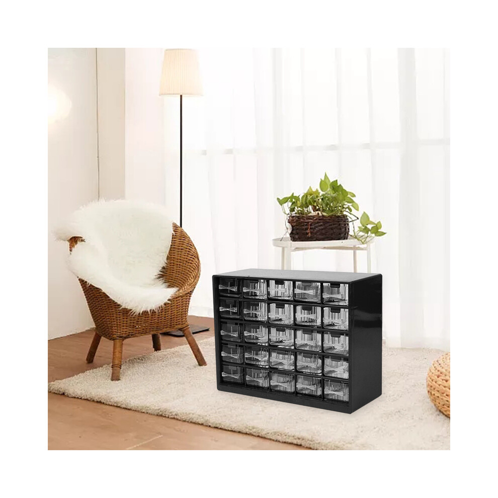 (Black)Plastic 25 Drawer Parts Storage Box Storage Organizer Bins for Small Parts Beads Bolts