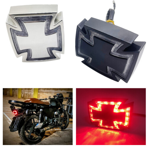 Feu Arrière Moto LED Universel Croix Maltaise - Lampe Frein ATV Scooter Noir