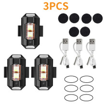 (3 szt.) Światła motocyklowe, dron, światło stroboskopowe, USB, LED, antykolizyjne, rower, samolot,