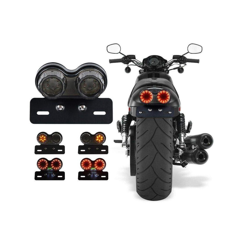 (Smoke)Universal 12V Motorcycle LED Brake Tail Light Signal Lights LED Integrated Tail Light with License Plate Bracket