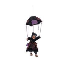 (Marrone) Giocattolo elettrico con paracadute da strega, suono e bagliore, regalo di Halloween da appendere, decorazione