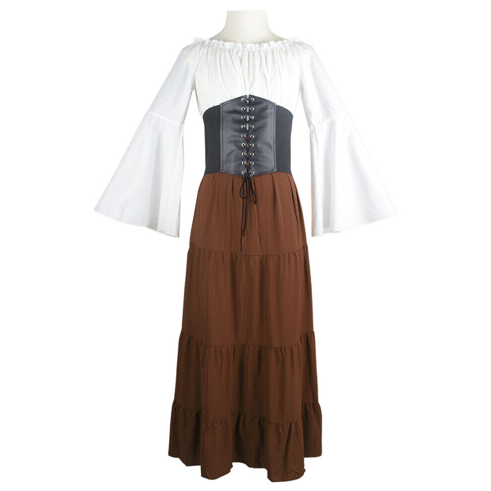 (Marron, XL) Moyen Âge Cosplay Vêtements Robe ceinturée Robes de soirée Polyester Rétro Femmes