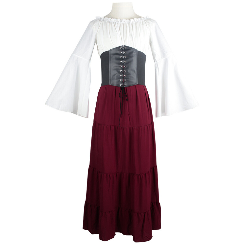 (Rouge, M) Moyen Âge Cosplay Vêtements Robe ceinturée Robes de soirée Polyester Rétro Femmes