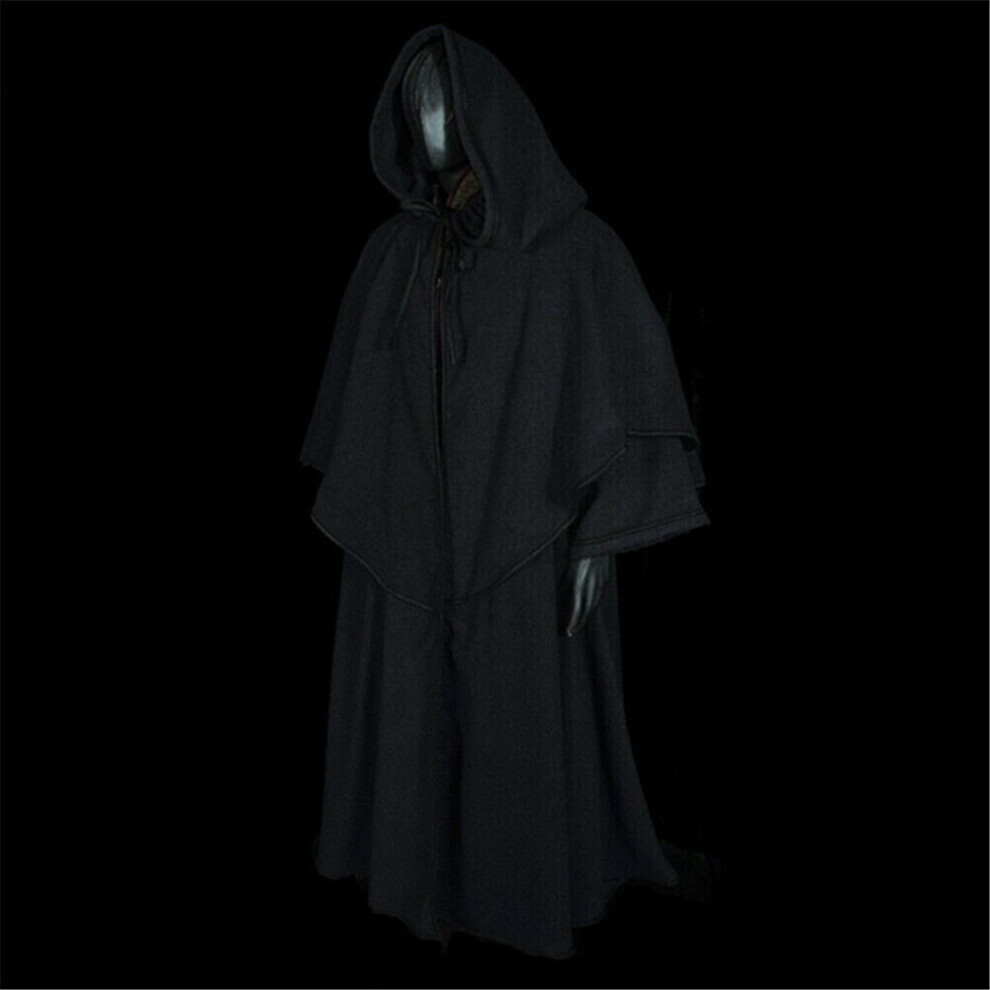 (Noir, 3XL) Cape médiévale à capuche noire Renaissance Larp manteau Cape sorcière sorcier fantaisie