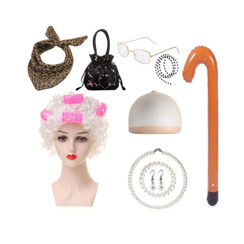 (White Curl Set Curling) Εκπληκτικές περούκες κοντές για ηλικιωμέ