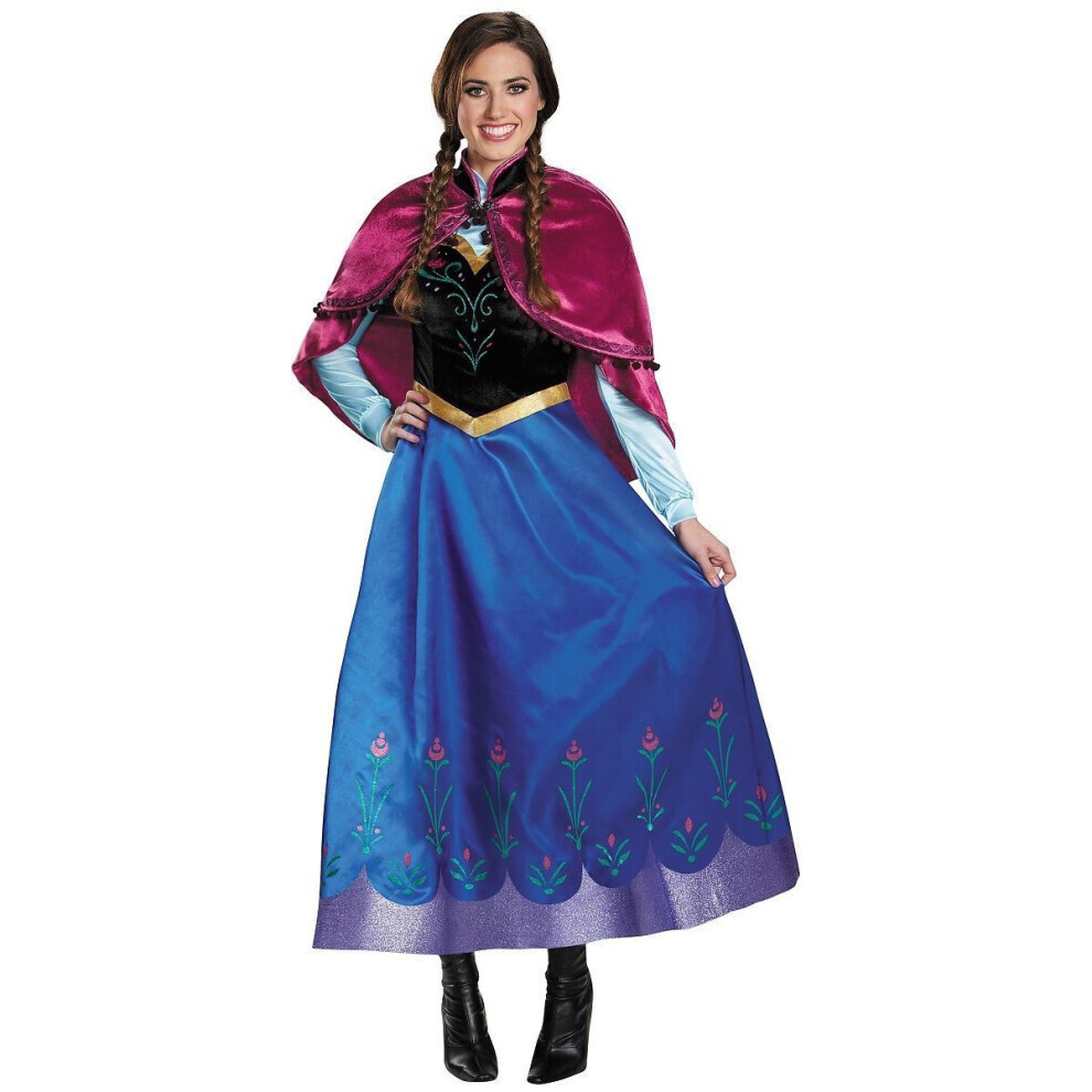 (2XL) Anna Halloween Princesse Déguisement Reine des Neiges Femmes Avec Cape Costume Robe