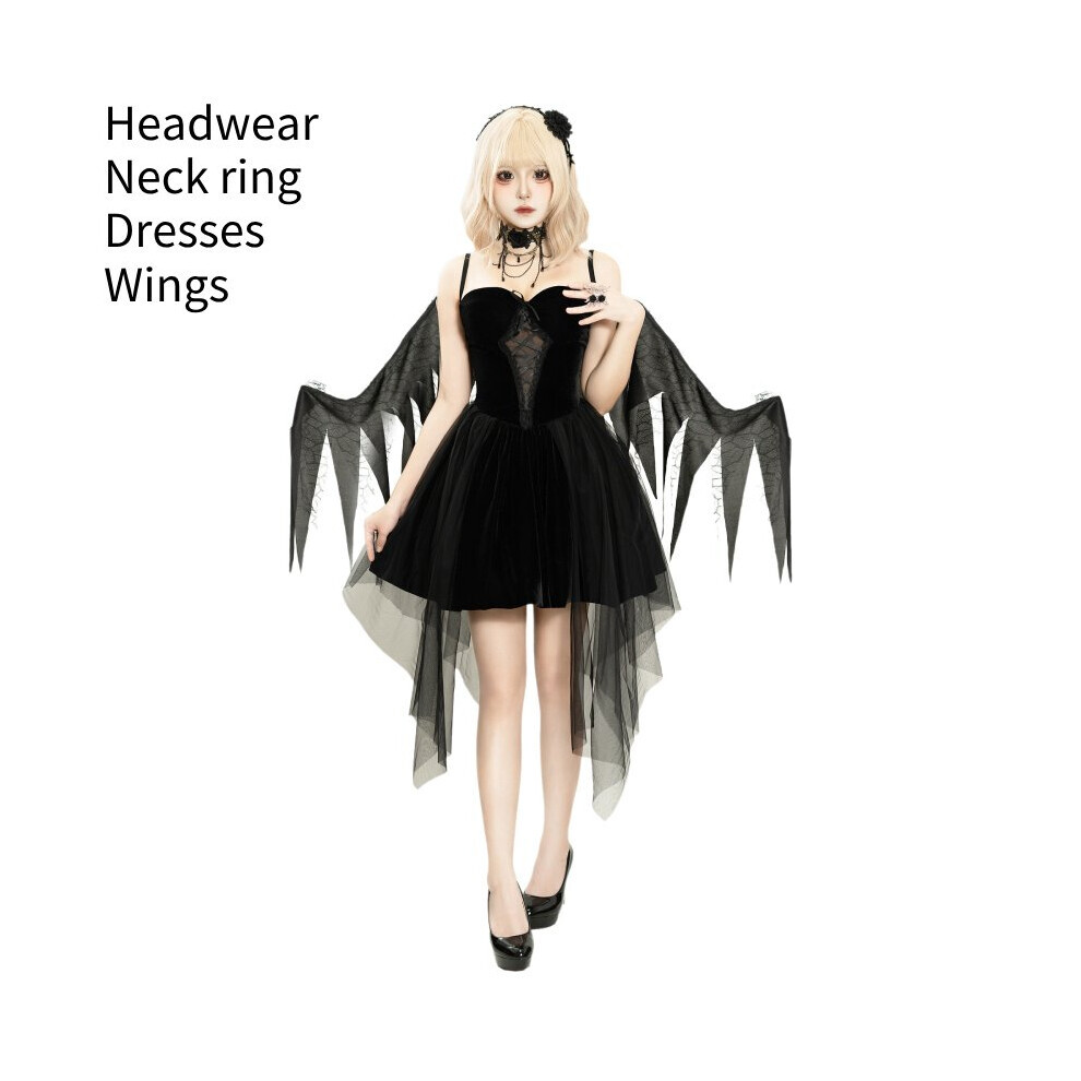 (Noir, S) Robe d'ange noire d'Halloween pour femme, Costume de Cosplay, vêtements de spectacle sur scène