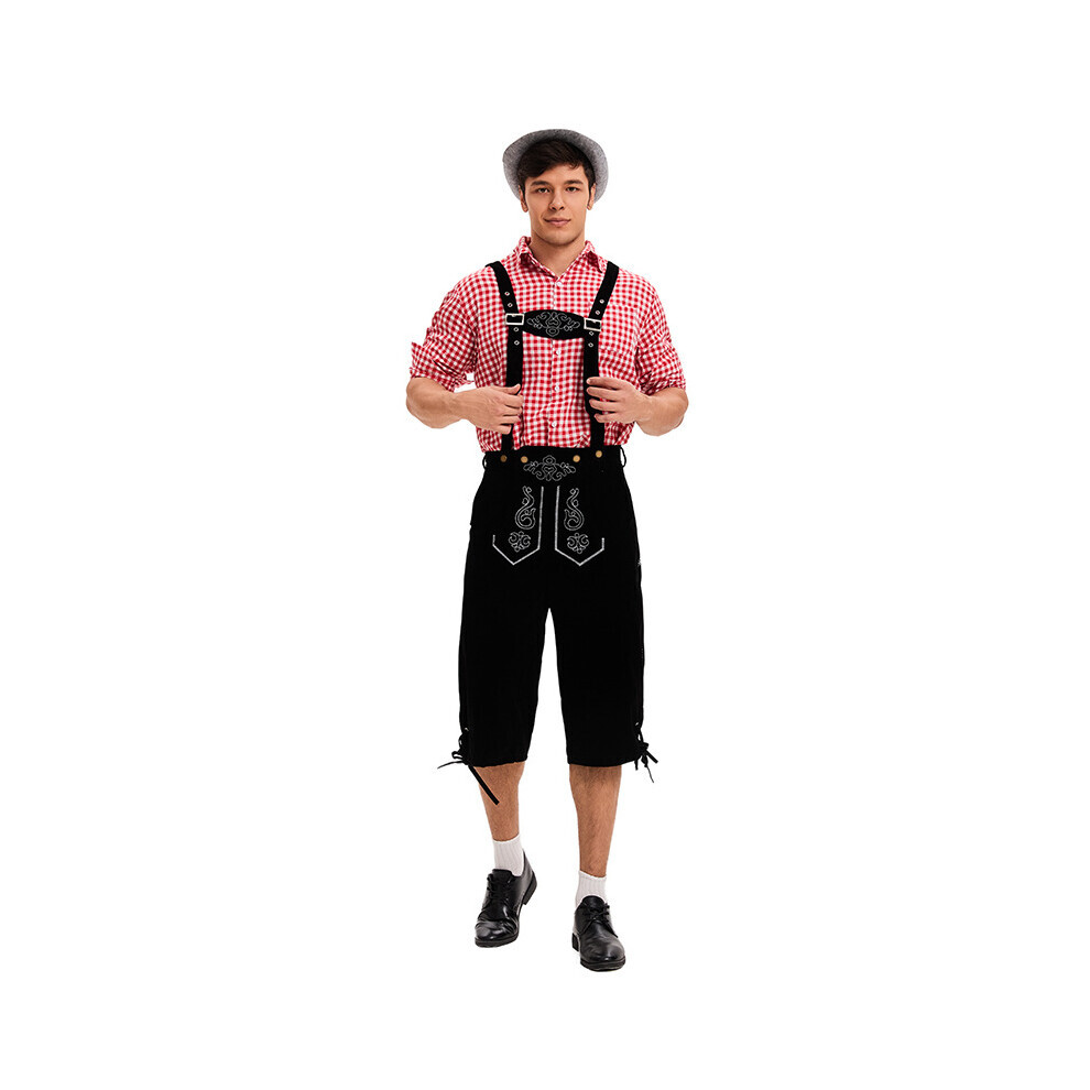 (Noir, S) hommes carnaval fête bière costume chemise chapeau scène Performance vêtements trois couleurs