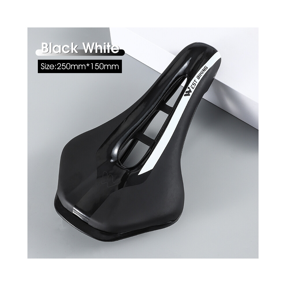 (101 Noir Blanc) Selle de vélo professionnelle creuse ultralégère avec coussin en cuir souple