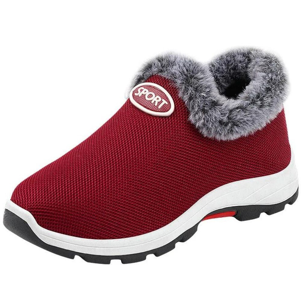 (red, 37) MAITA Women&apos;s Winter Plush Thickened Cloth Shoes Solid Color Lightweight Anti-skid Wear-resistant Soft Soled Cotton Shoes