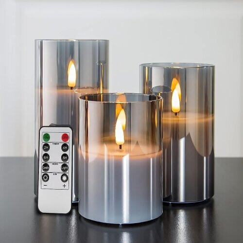 Gray Glass Flameless Flickering Candle Light with Remote Control