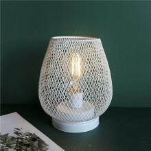 White Cordless Table Lamp Metal Cage Lantern LED Night Light